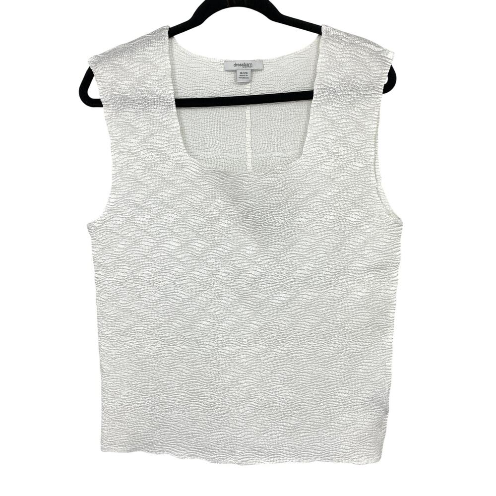 Dressbarn Squareneck Sleeveless Blouse Womens Size 18/20 White Crinkle Stretch